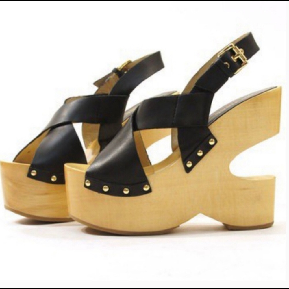 Michael Kors Brown Wooden Cutout Wedge Sandals